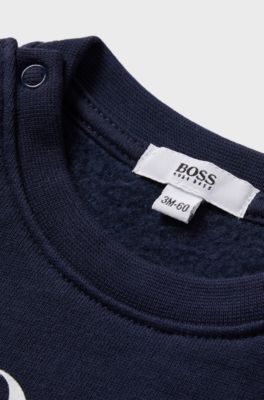 Baby sweatshirt in cotton-blend fleece with logo, Dark Blue