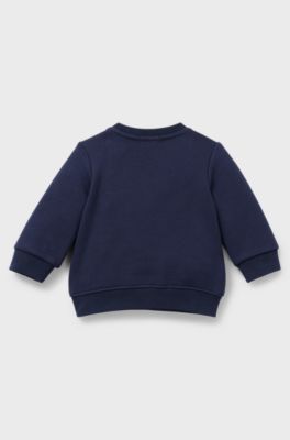 Baby sweatshirt in cotton-blend fleece with logo, Dark Blue