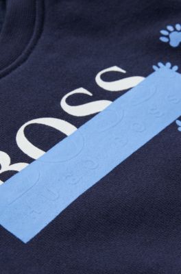 Baby sweatshirt in cotton-blend fleece with logo, Dark Blue