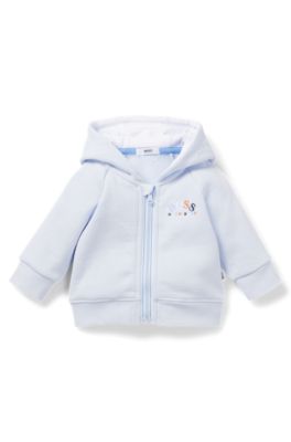 Baby cardigan in cotton-blend fleece with hood, Light Blue