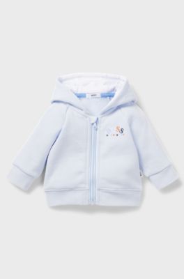 Baby cardigan in cotton-blend fleece with hood, Light Blue
