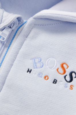 Baby cardigan in cotton-blend fleece with hood, Light Blue