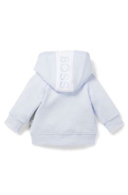 Baby cardigan in cotton-blend fleece with hood, Light Blue