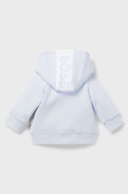 Baby cardigan in cotton-blend fleece with hood, Light Blue