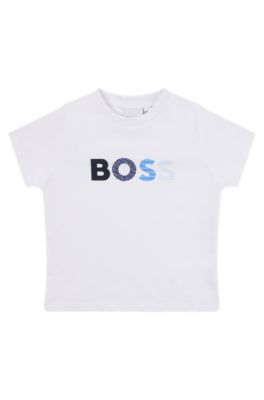 Baby T-shirt in pure cotton with multi-coloured logo, White