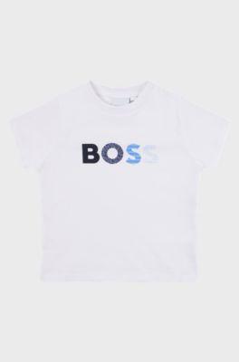 Baby T-shirt in pure cotton with multi-coloured logo, White
