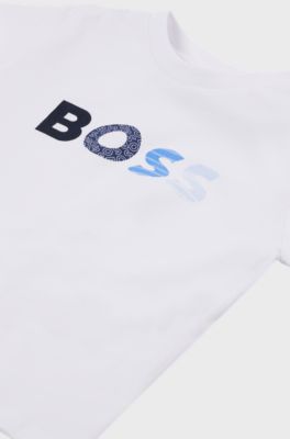 Baby T-shirt in pure cotton with multi-coloured logo, White