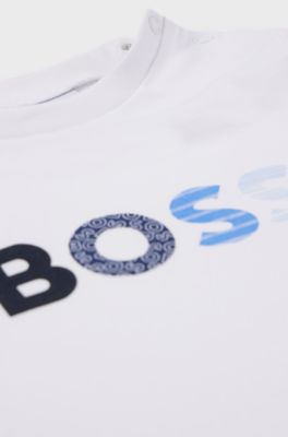 Baby T-shirt in pure cotton with multi-coloured logo, White