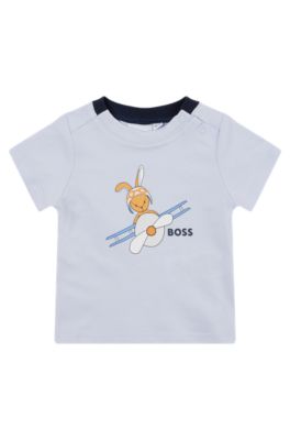 Baby T-shirt in cotton with bunny artwork and logo, Light Blue