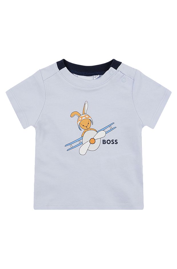 Baby T-shirt in cotton with bunny artwork and logo, Light Blue