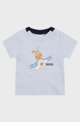 Baby T-shirt in cotton with bunny artwork and logo, Light Blue
