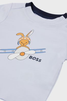 Baby T-shirt in cotton with bunny artwork and logo, Light Blue