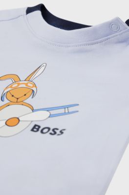 Baby T-shirt in cotton with bunny artwork and logo, Light Blue