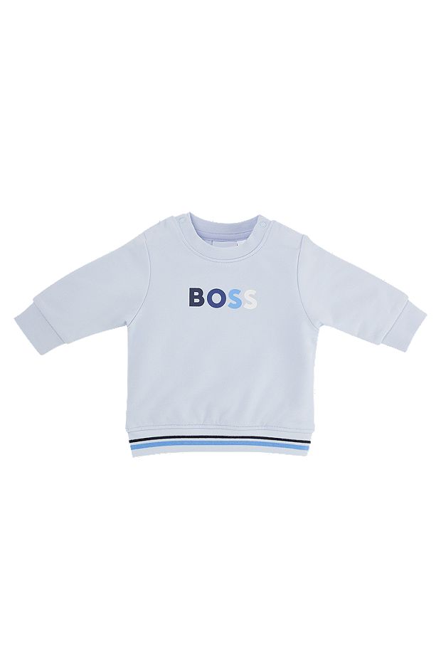 Baby sweatshirt in stretch cotton with multi-coloured logo, Light Blue