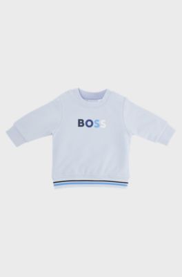 Baby sweatshirt in stretch cotton with multi-coloured logo, Light Blue