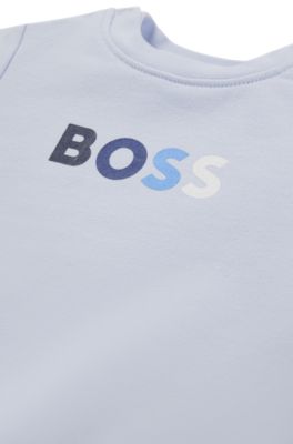 Baby sweatshirt in stretch cotton with multi-coloured logo, Light Blue