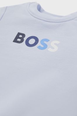 Baby sweatshirt in stretch cotton with multi-coloured logo, Light Blue