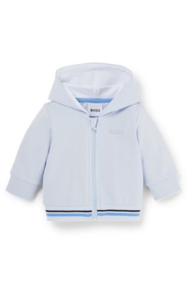 Baby hoodie in stretch cotton with multi-coloured logo, Light Blue