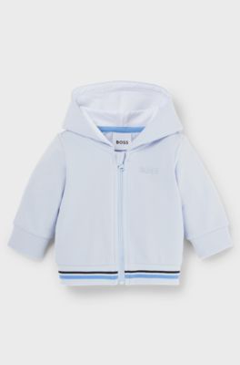 Baby hoodie in stretch cotton with multi-coloured logo, Light Blue