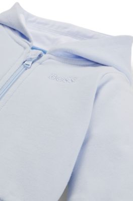 Baby hoodie in stretch cotton with multi-coloured logo, Light Blue