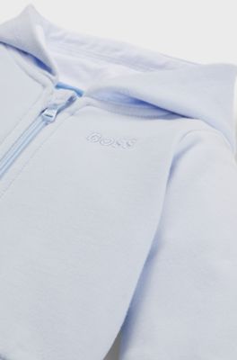 Baby hoodie in stretch cotton with multi-coloured logo, Light Blue