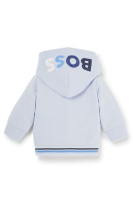 Baby hoodie in stretch cotton with multi-coloured logo, Light Blue