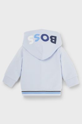Baby hoodie in stretch cotton with multi-coloured logo, Light Blue