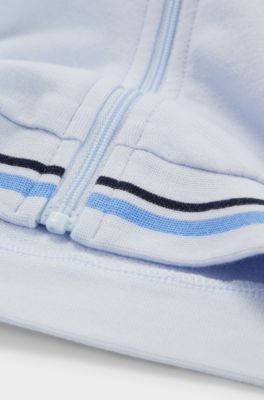 Baby hoodie in stretch cotton with multi-coloured logo, Light Blue