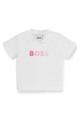 Baby T-shirt in stretch cotton with logo print, White