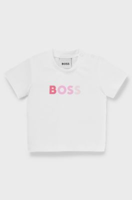 Baby T-shirt in stretch cotton with logo print, White
