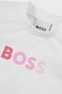 Baby T-shirt in stretch cotton with logo print, White