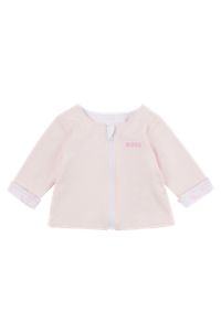 Baby reversible cardigan in stretch cotton with logo details, light pink