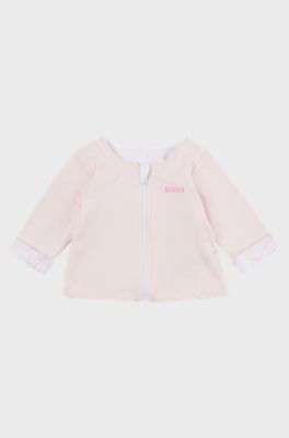Baby reversible cardigan in stretch cotton with logo details, Light Pink