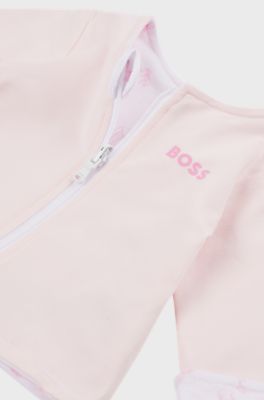 Baby reversible cardigan in stretch cotton with logo details, light pink