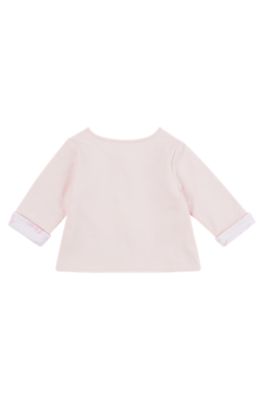 Baby reversible cardigan in stretch cotton with logo details, light pink
