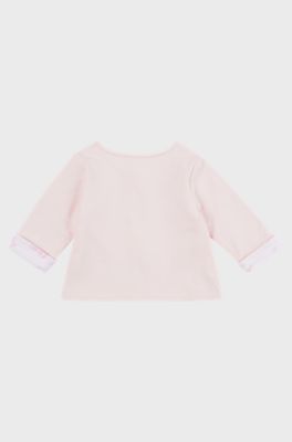 Baby reversible cardigan in stretch cotton with logo details, Light Pink