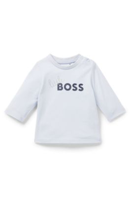 Baby long-sleeved T-shirt in cotton with logo print, Light Blue