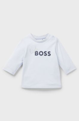 Baby long-sleeved T-shirt in cotton with logo print, Light Blue