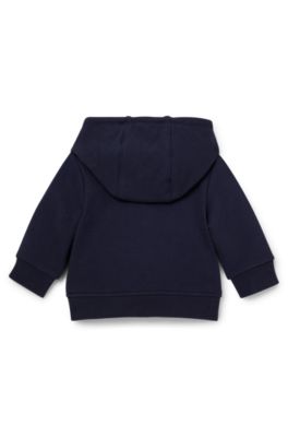 Baby fleece hoodie with logo print and colour blocking, Dark Blue