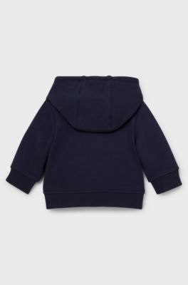 Baby fleece hoodie with logo print and colour blocking, Dark Blue