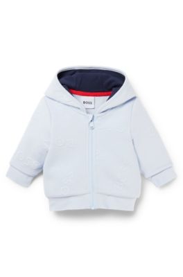 Baby cotton-blend hoodie with all-over logos, Light Blue