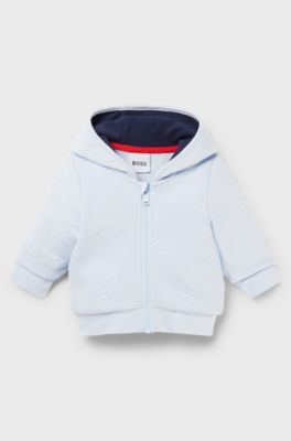 Baby cotton-blend hoodie with all-over logos, Light Blue