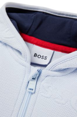 Baby cotton-blend hoodie with all-over logos, Light Blue