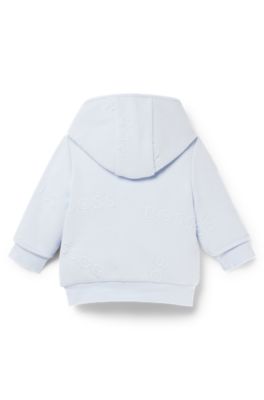 Baby cotton-blend hoodie with all-over logos, Light Blue