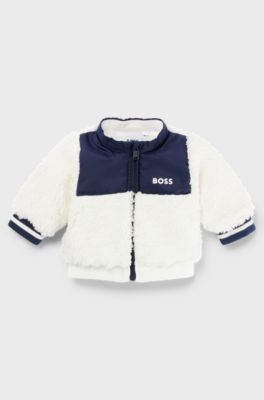 Baby faux-shearling zip-up jacket with logo print, White