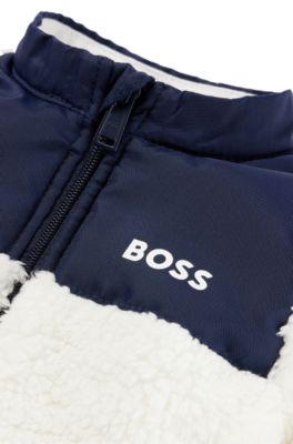 Baby faux-shearling zip-up jacket with logo print, White