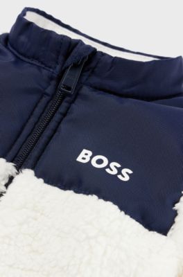 Baby faux-shearling zip-up jacket with logo print, White