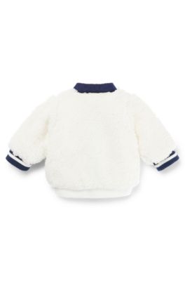 Baby faux-shearling zip-up jacket with logo print, White