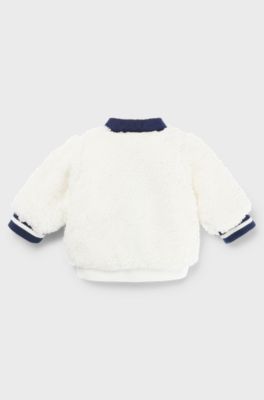 Baby faux-shearling zip-up jacket with logo print, White