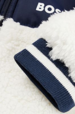Baby faux-shearling zip-up jacket with logo print, White